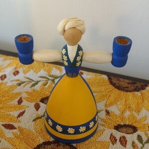 Swedish Floral Candle Holder - Blue and Yellow